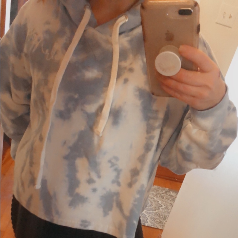 Tie dye hoodie, cropped bleached, “be positive”